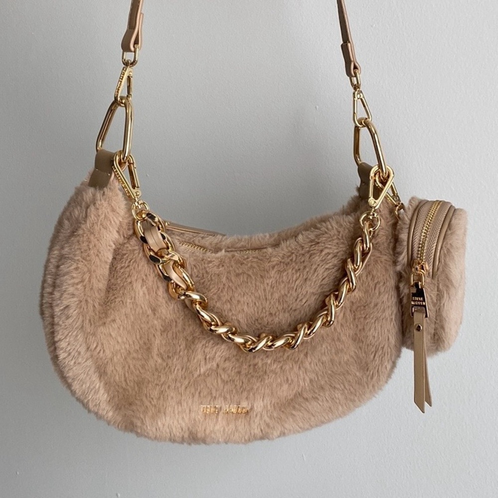 Steve Madden Tan Faux Fur Bag with Gold Chain